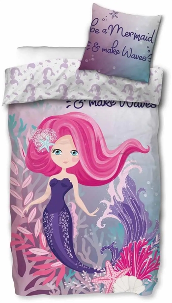 Billede af Havfrue sengetøj - 140x200 cm - Be a mermaid - Dynebetræk med 2 i 1 design - 100% bomulds sengesæt hos Shopdyner.dk